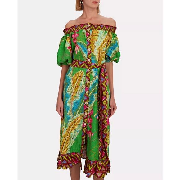 FARM RIO Banana Leaves Off Shoulder Midi Dress Small S - Picture 13 of 13